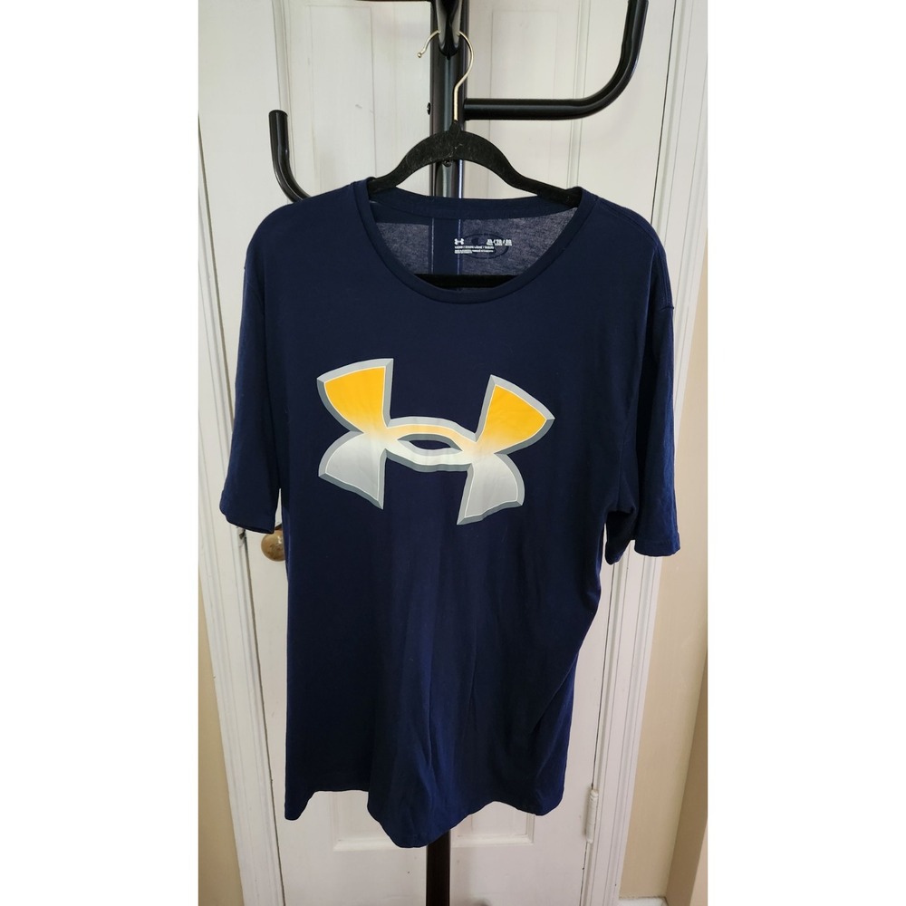 Under Armour Mens Extra Large XL Blue Short Sleeve Big Logo Athletic T-Shirt